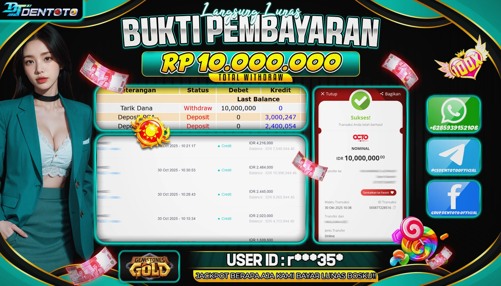 DENTOTO - PG SOFT - GEMSTONES GOLD - RP 10.000.000 - LUNAS