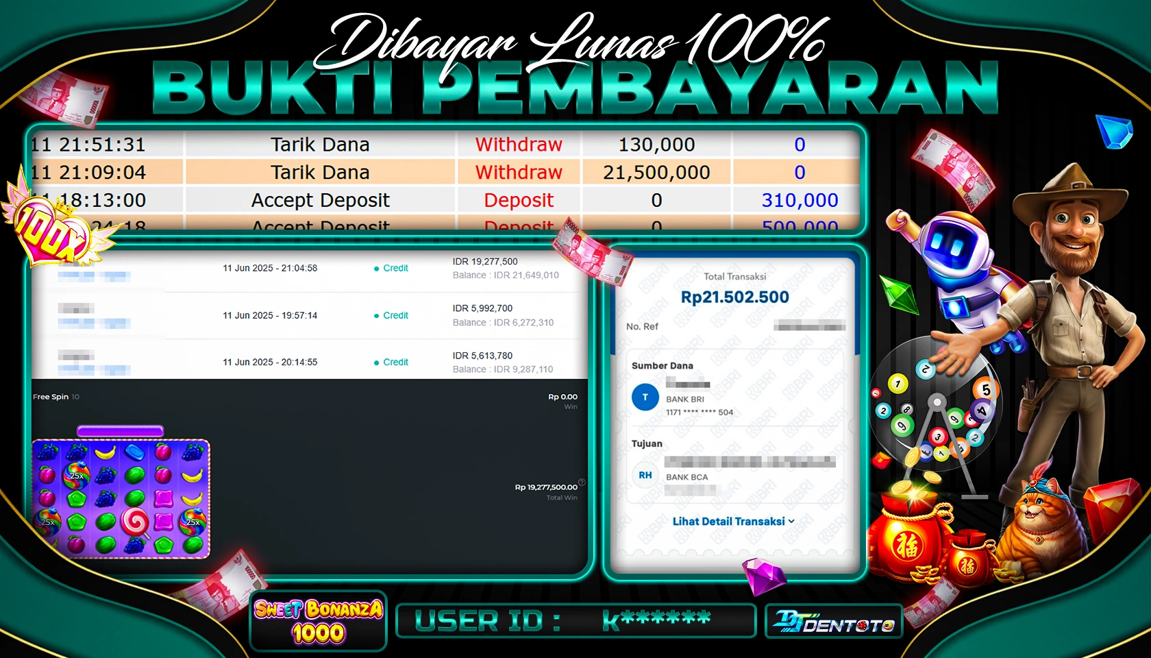 DENTOTO - PRAGMATIC PLAY - SWEET BONANZA 1000- RP 21.500.000 - LUNAS