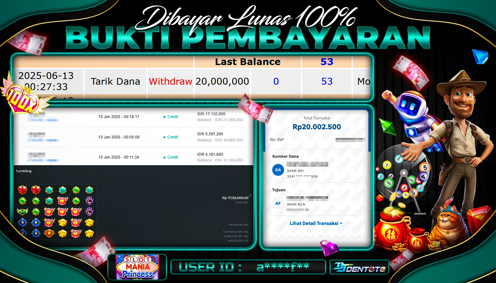 DENTOTO - PRAGMATIC PLAY - SLOT MANIA PRINCES - RP 20.000.000 - LUNAS