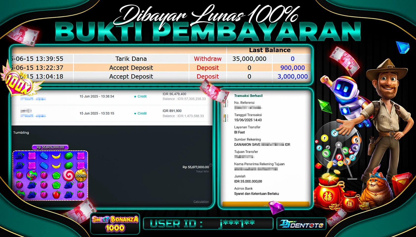 DENTOTO - PRAGMATIC PLAY - SWEET BONANZA 1000- RP 35.000.000 - LUNAS