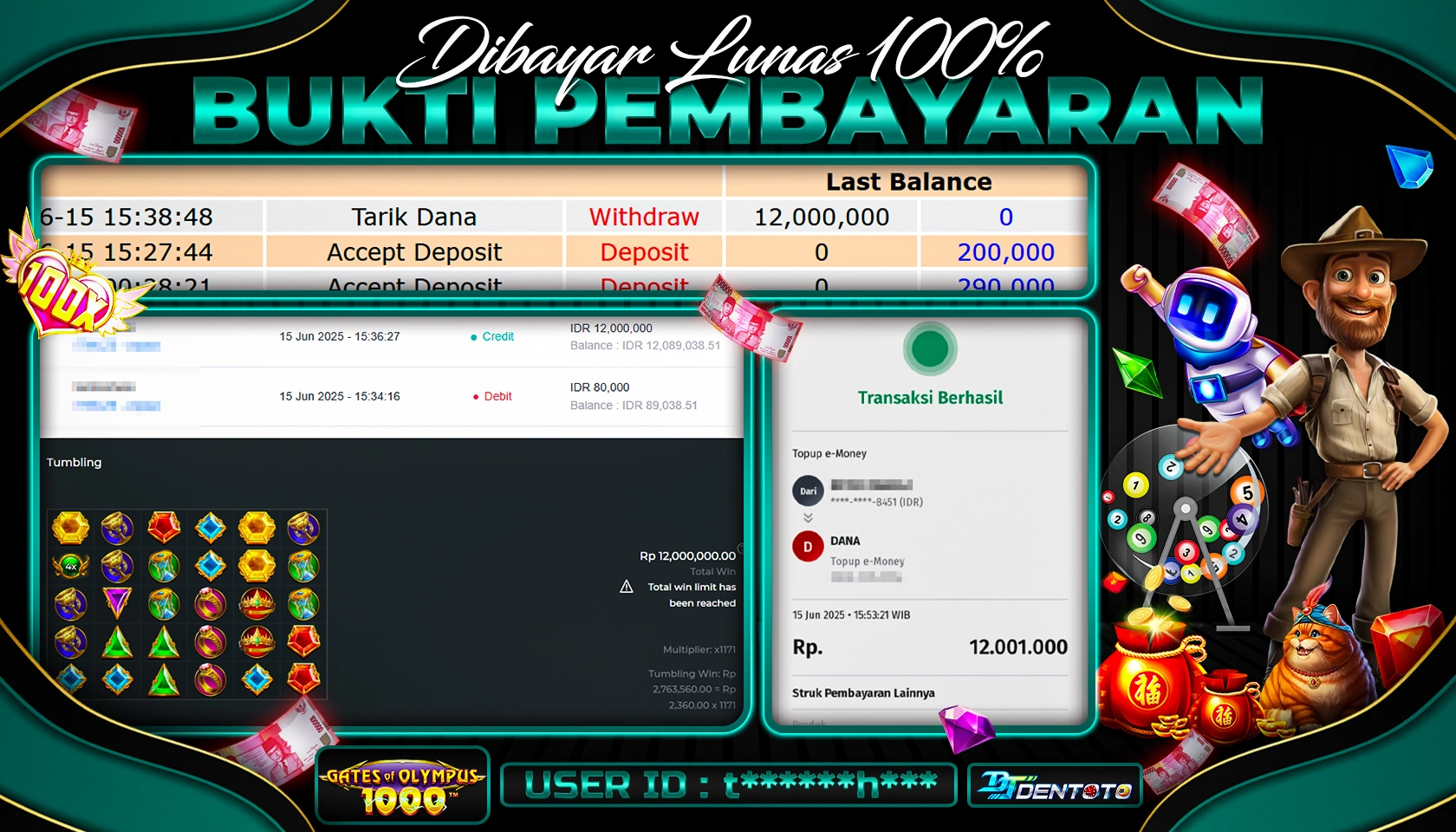 DENTOTO - PRAGMATIC PLAY - GATES OF OLYMPUS - RP 12.000.000 - LUNAS