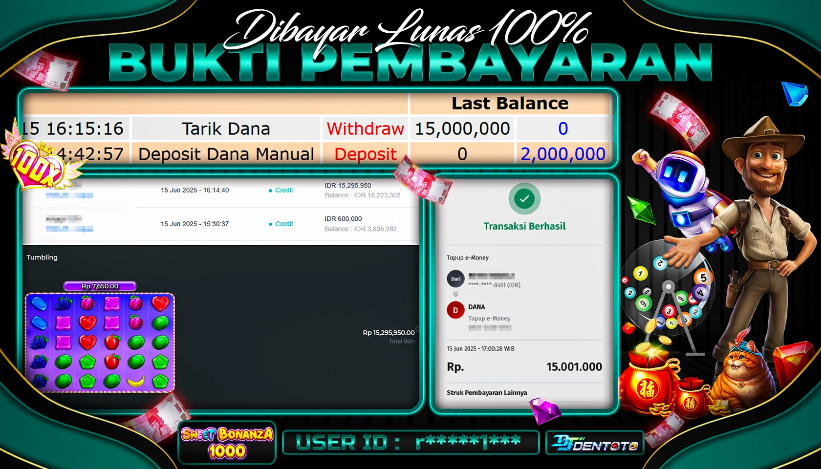 DENTOTO - PRAGMATIC PLAY - SWEET BONANZA 1000- RP 15.000.000 - LUNAS