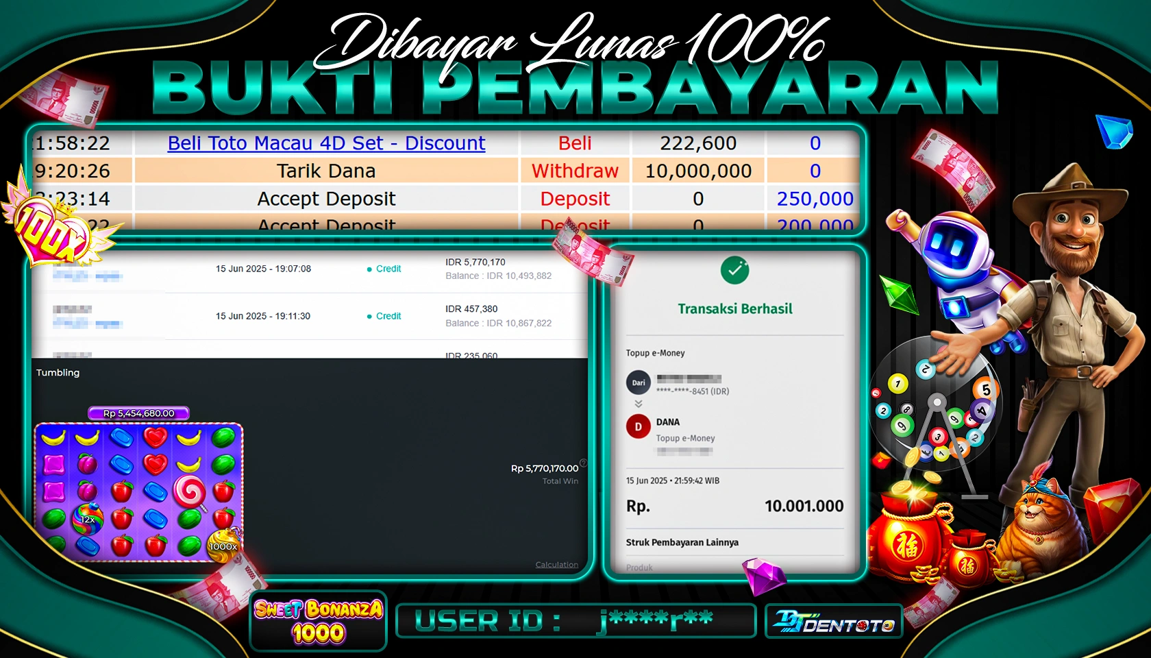 DENTOTO - PRAGMATIC PLAY - SWEET BONANZA 1000- RP 10.000.000 - LUNAS