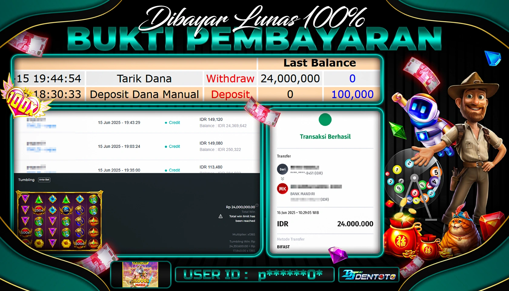 DENTOTO - PRAGMATIC PLAY - SLOT MANIA 1.500 X - RP 24.000.000 - LUNAS