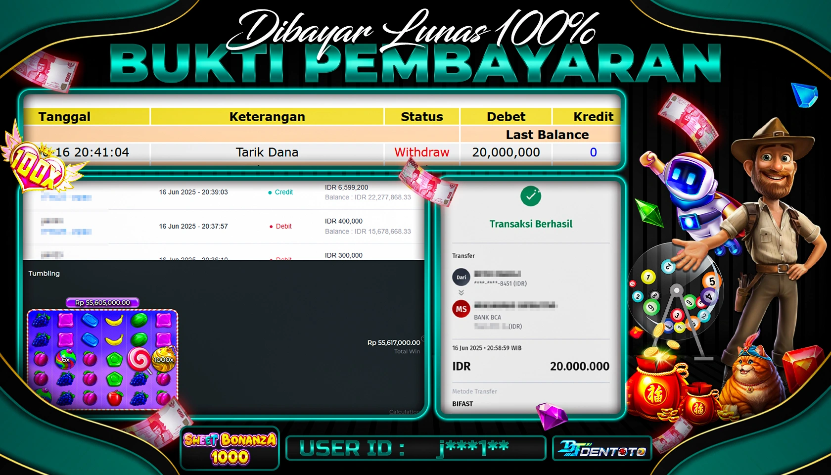 DENTOTO - PRAGMATIC PLAY - SWEET BONANZA 1000- RP 20.000.000 - LUNAS