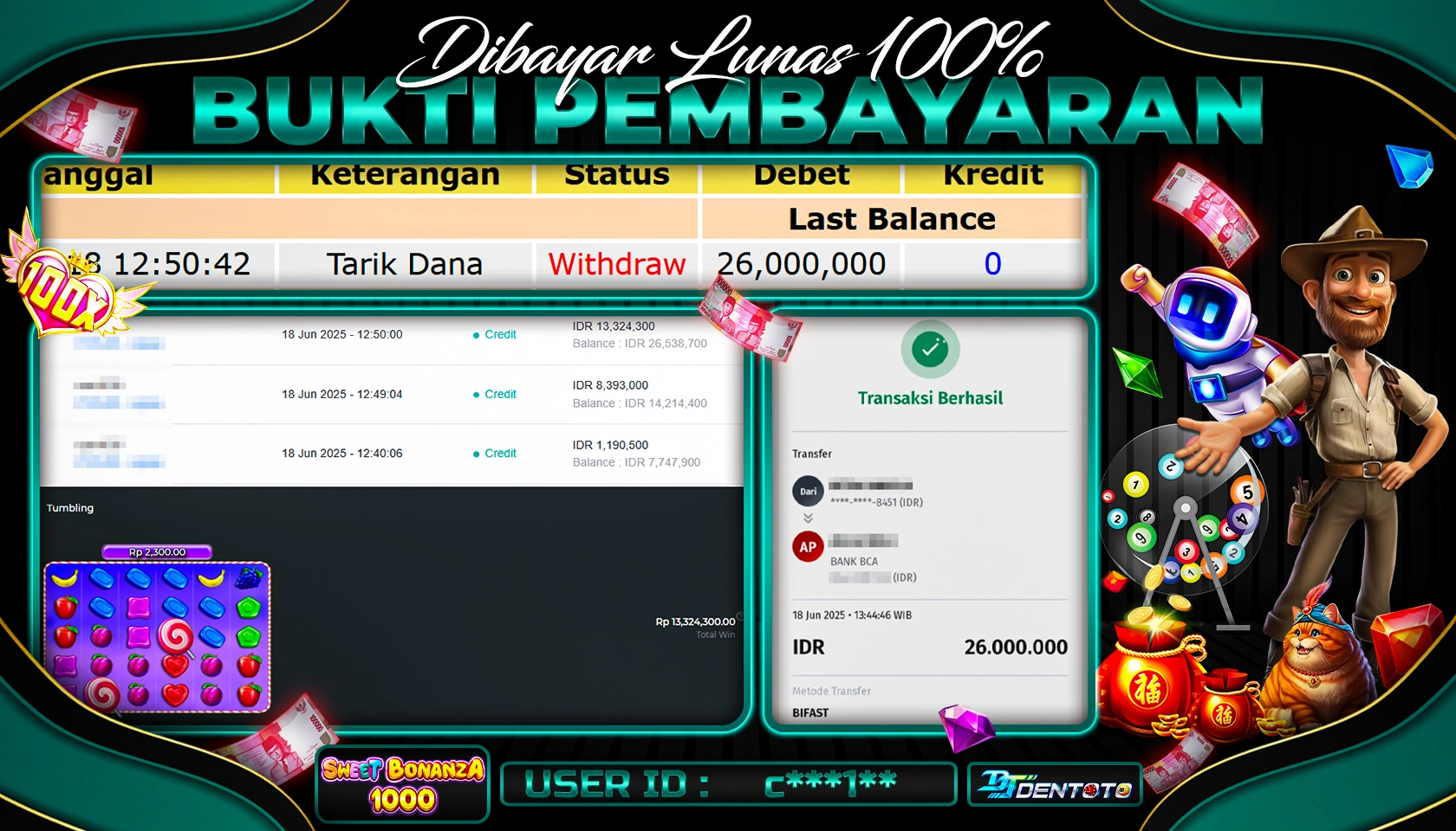 DENTOTO - PRAGMATIC PLAY - SWEET BONANZA 1000- RP 26.000.000 - LUNAS