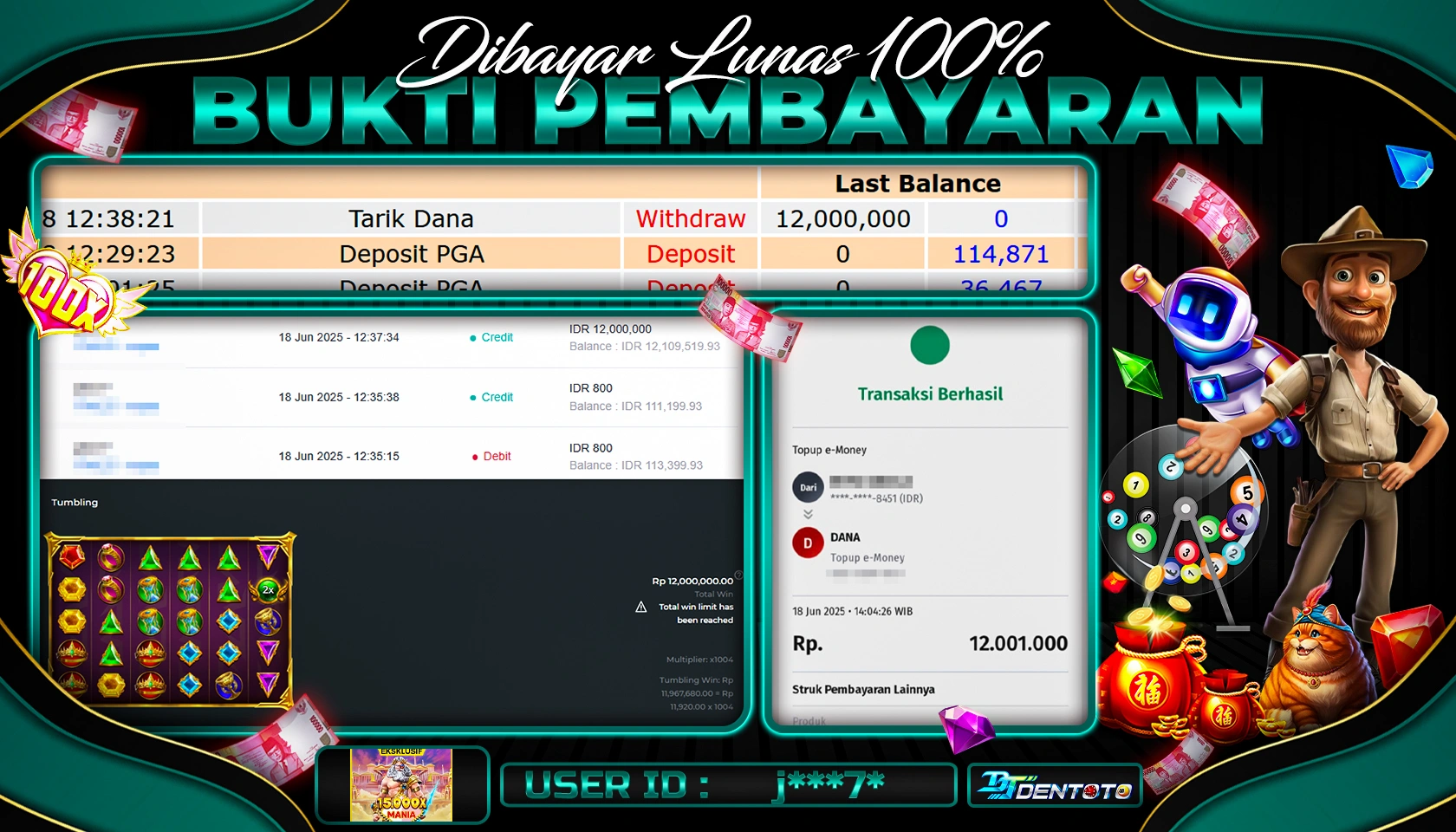 DENTOTO - PRAGMATIC PLAY - SLOT MANIA 1.500 X - RP 12.000.000 - LUNAS