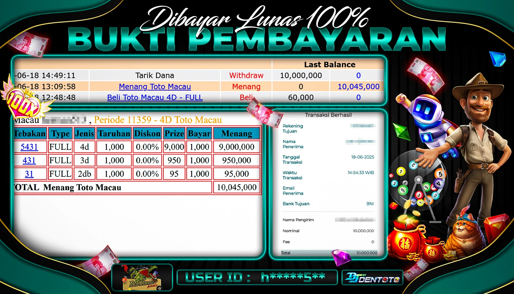 DENTOTO - LIVE GAMES - TOTOMACAU - RP 10.000.000 - LUNAS