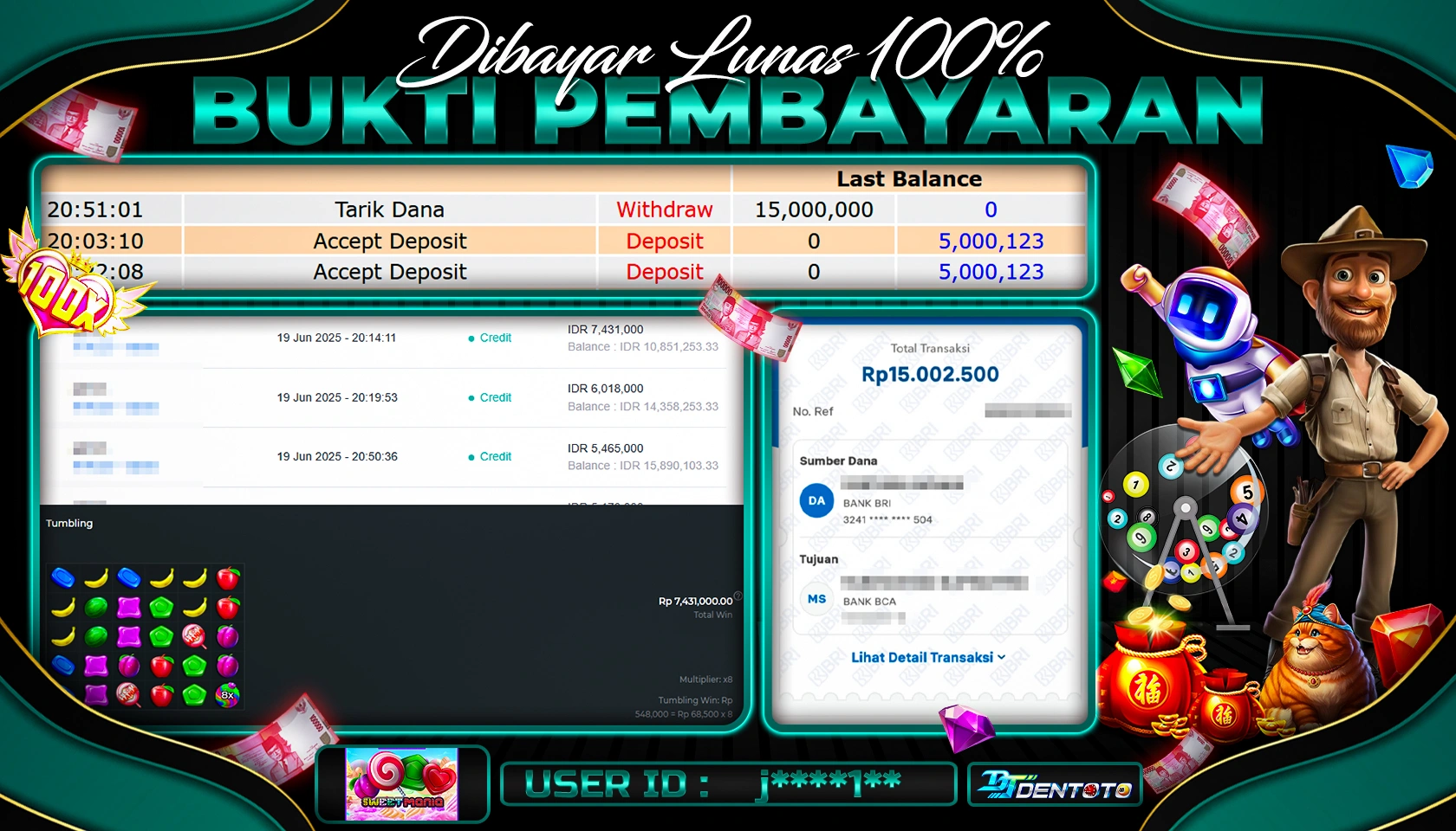 DENTOTO - PRAGMATIC PLAY - SWEET BONANZA - RP 15.000.000 - LUNAS