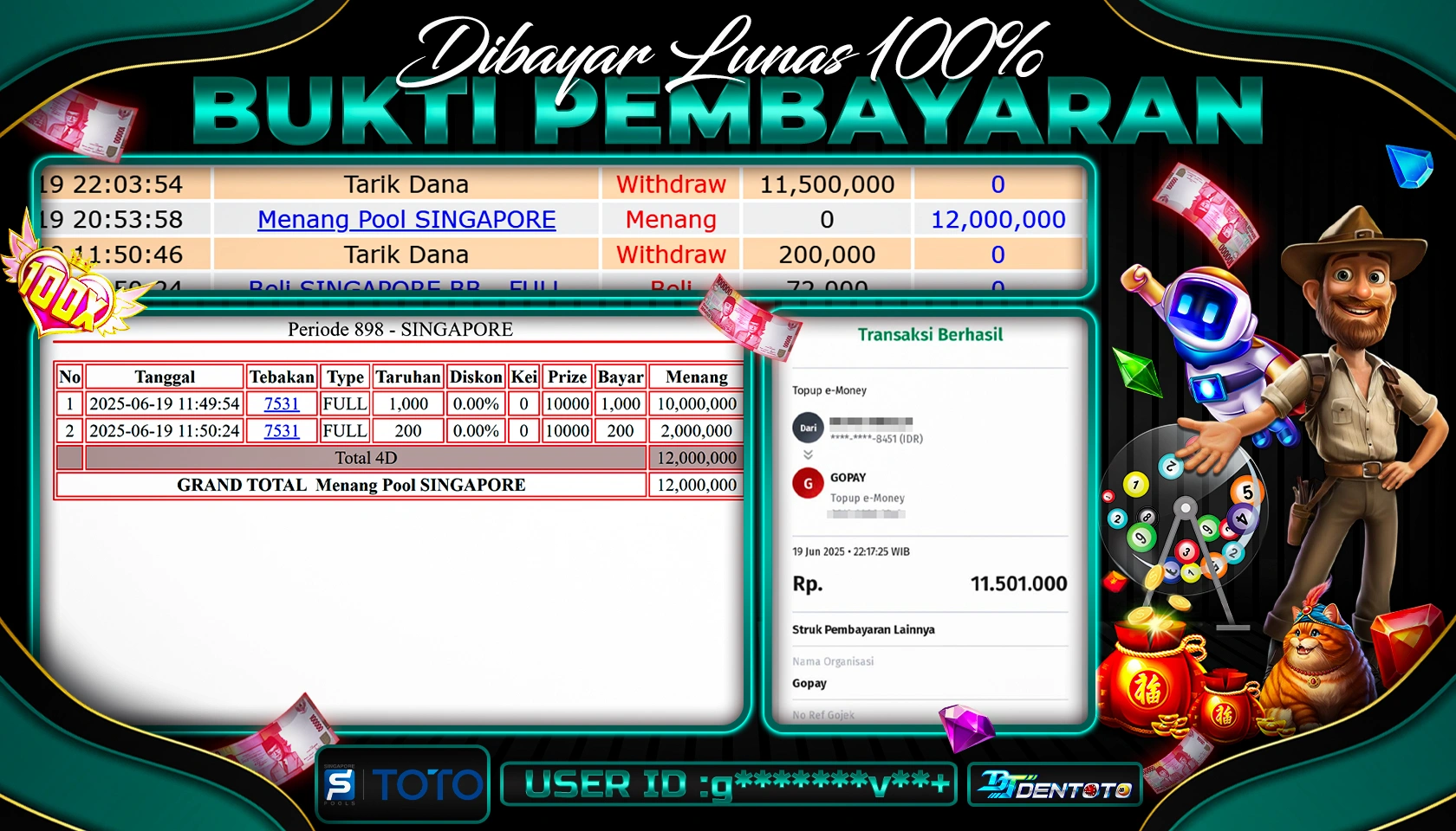 DENTOTO - TOGEL POOLS - SINGAPORE POOLS  - RP 11.500.000 - LUNAS
