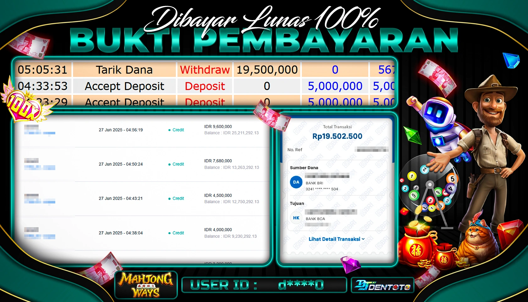 DENTOTO - PG SOFT - MAHJONG WAYS- RP 19.500.000 - LUNAS