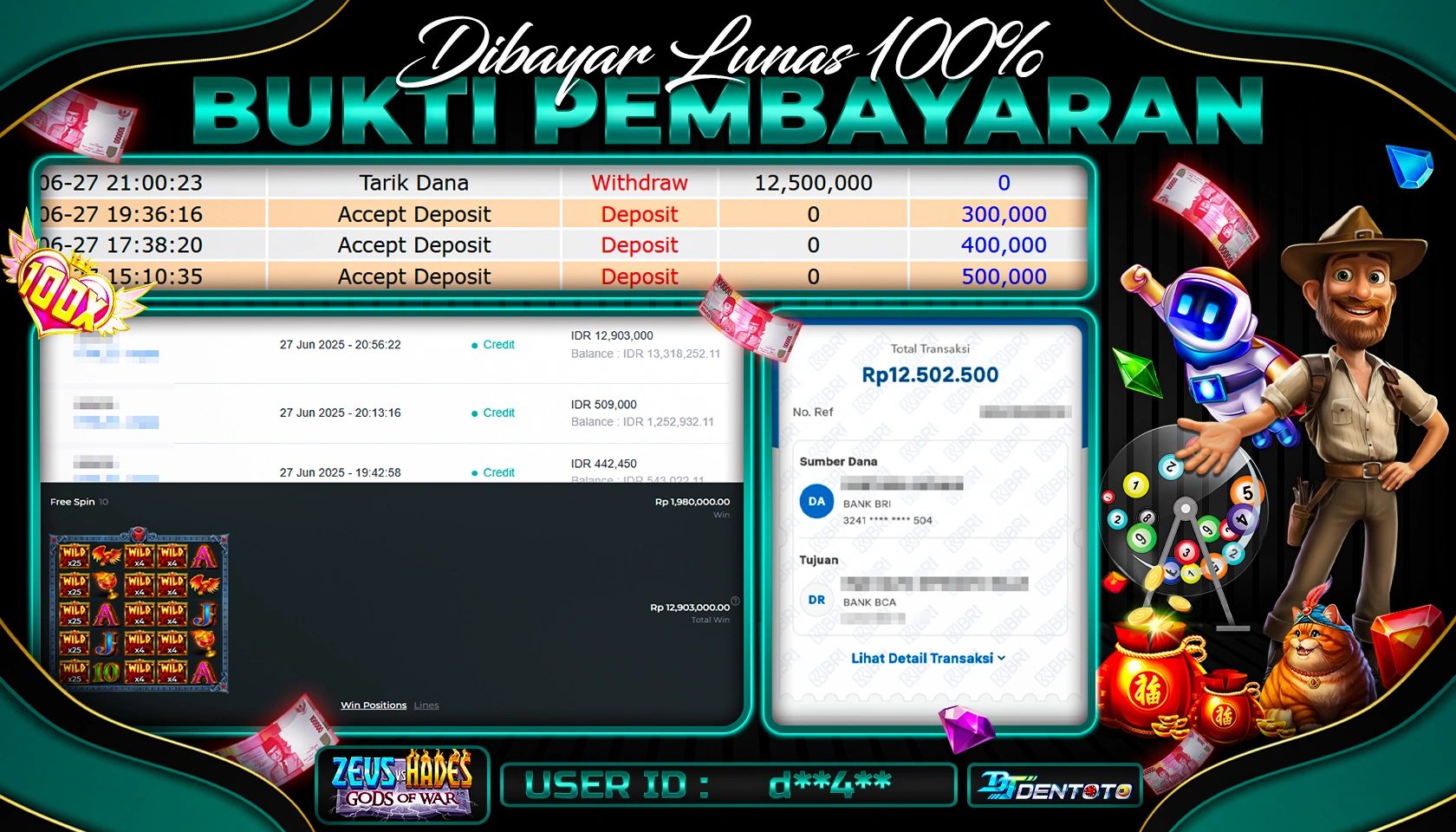 DENTOTO - PRAGMATIC PLAY  - ZEUS vs HADES- RP 12.500.000 - LUNAS