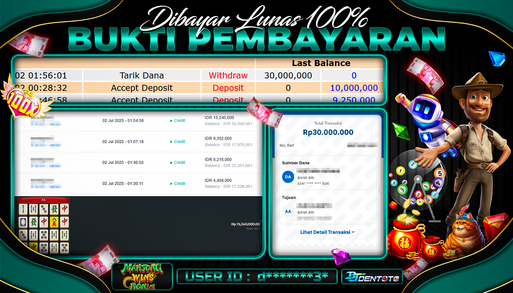 DENTOTO - PG SOFT - MAHJONG WAYS - RP 30.000.000 - LUNAS