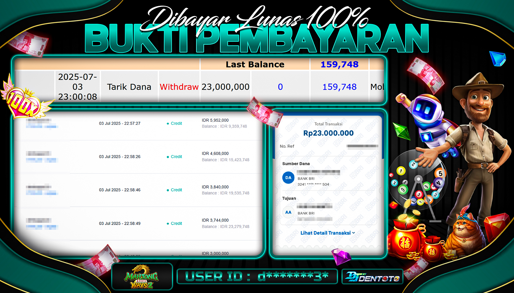DENTOTO - PG SOFT - MAHJONG WAYS 2 - RP 23.000.000 - LUNAS