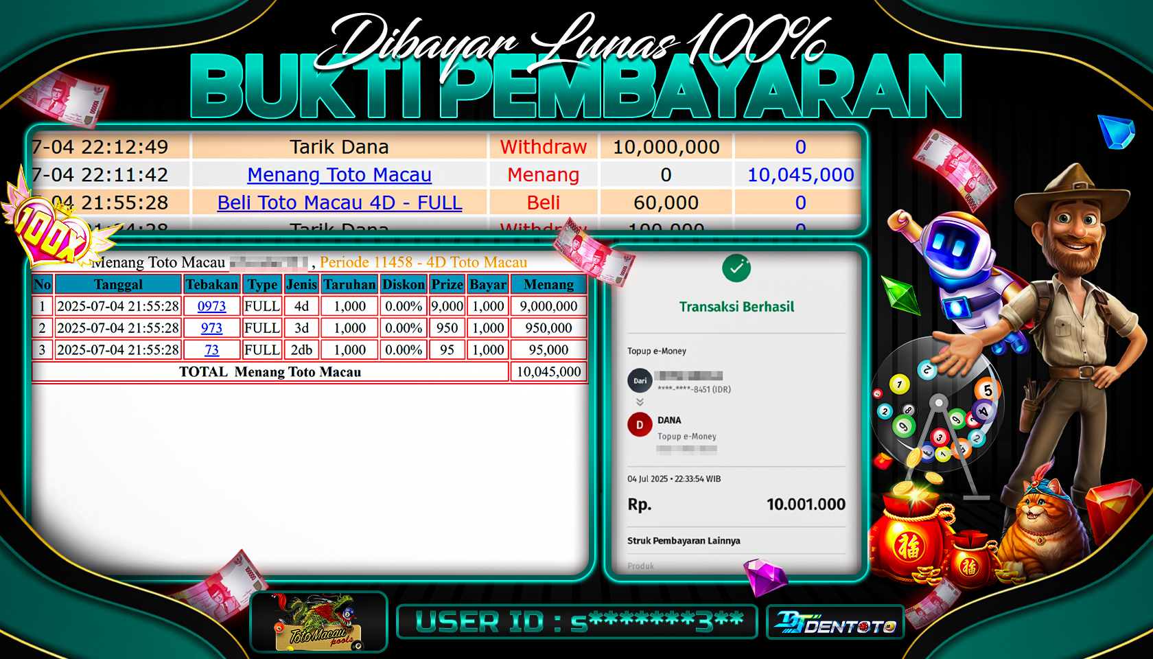 DENTOTO - LIVE GAMES - TOTOMACAU - RP 10.000.000 - LUNAS