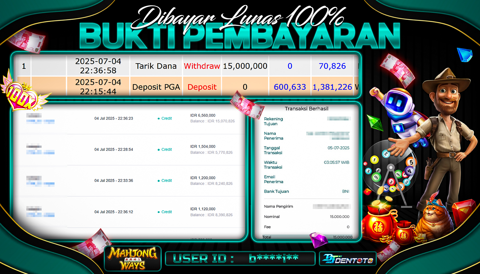 DENTOTO - PG SOFT - MAHJONG WAYS 2 - RP 15.000.000 - LUNAS