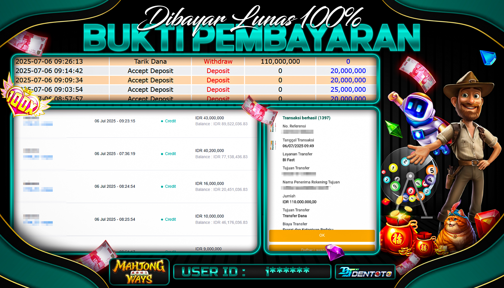 DENTOTO - PG SOFT - MAHJONG WAYS  - RP 110.000.000 - LUNAS