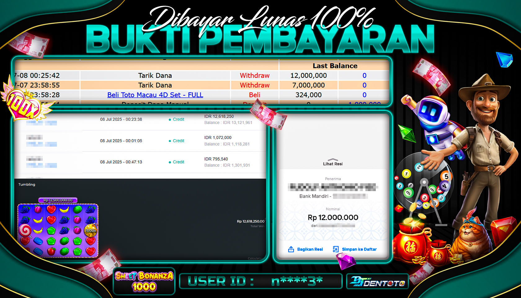 DENTOTO - PRAGMATIC PLAY - SWEET BONANZA 1000 - RP 12.000.000 - LUNAS