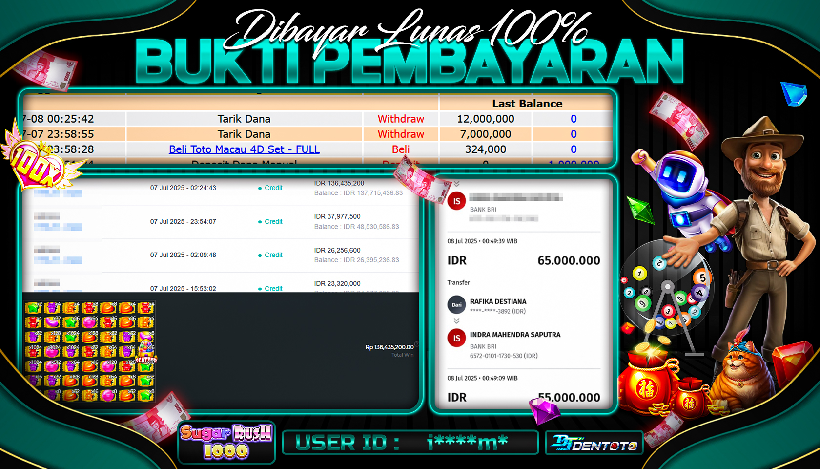 DENTOTO - PRAGMATIC PLAY - SUGAR RUSH 1000 - RP 65.000.000 - LUNAS