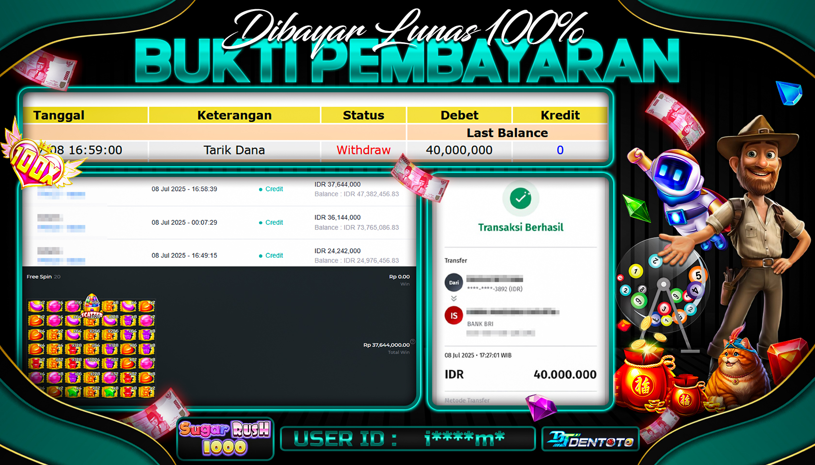 DENTOTO - PRAGMATIC PLAY - SUGAR RUSH 1000 - RP 40.000.000 - LUNAS