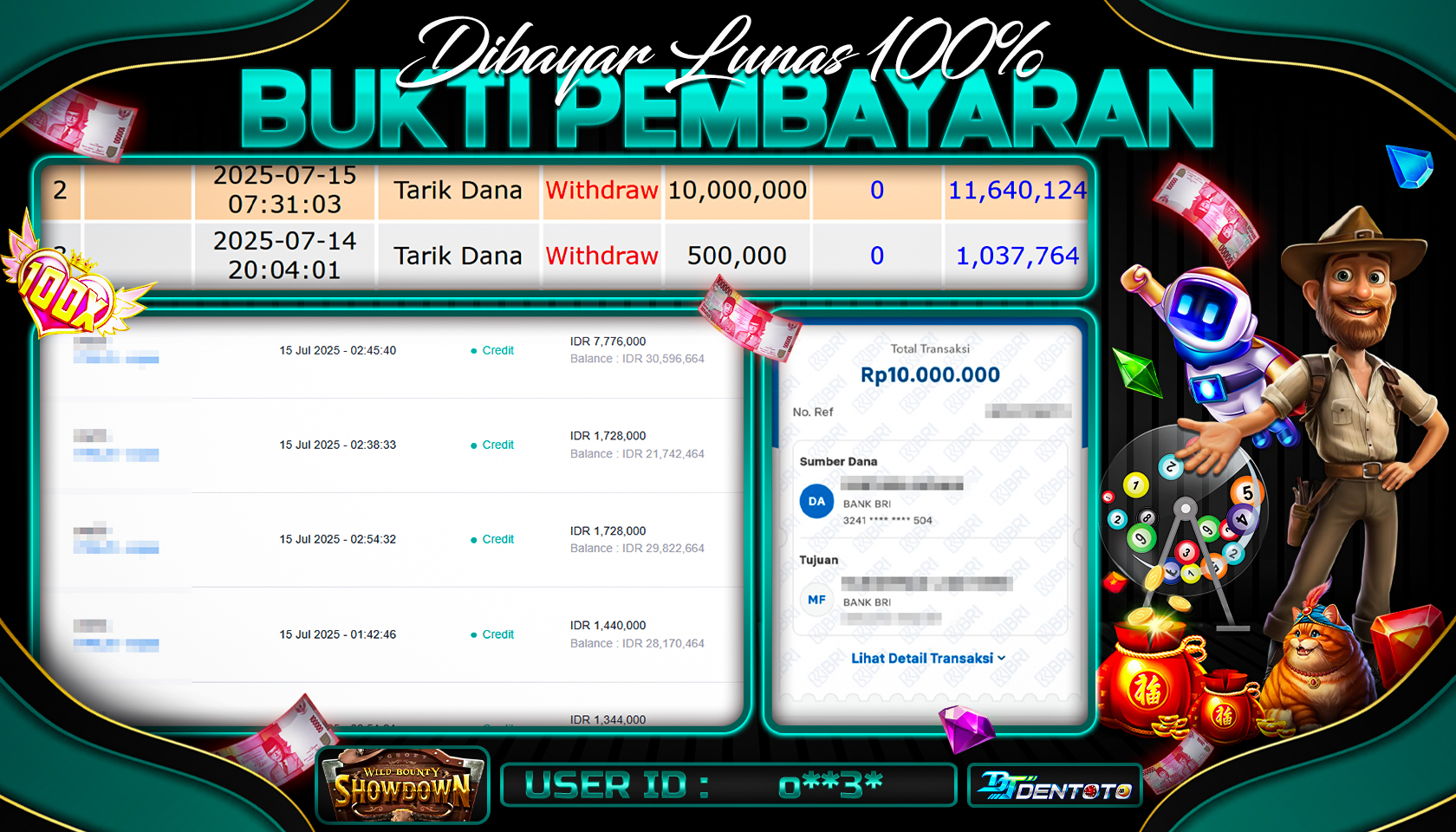 DENTOTO - PG SOFT- WILD BOUNTY SHOWDOWN - RP 10.000.000 - LUNAS