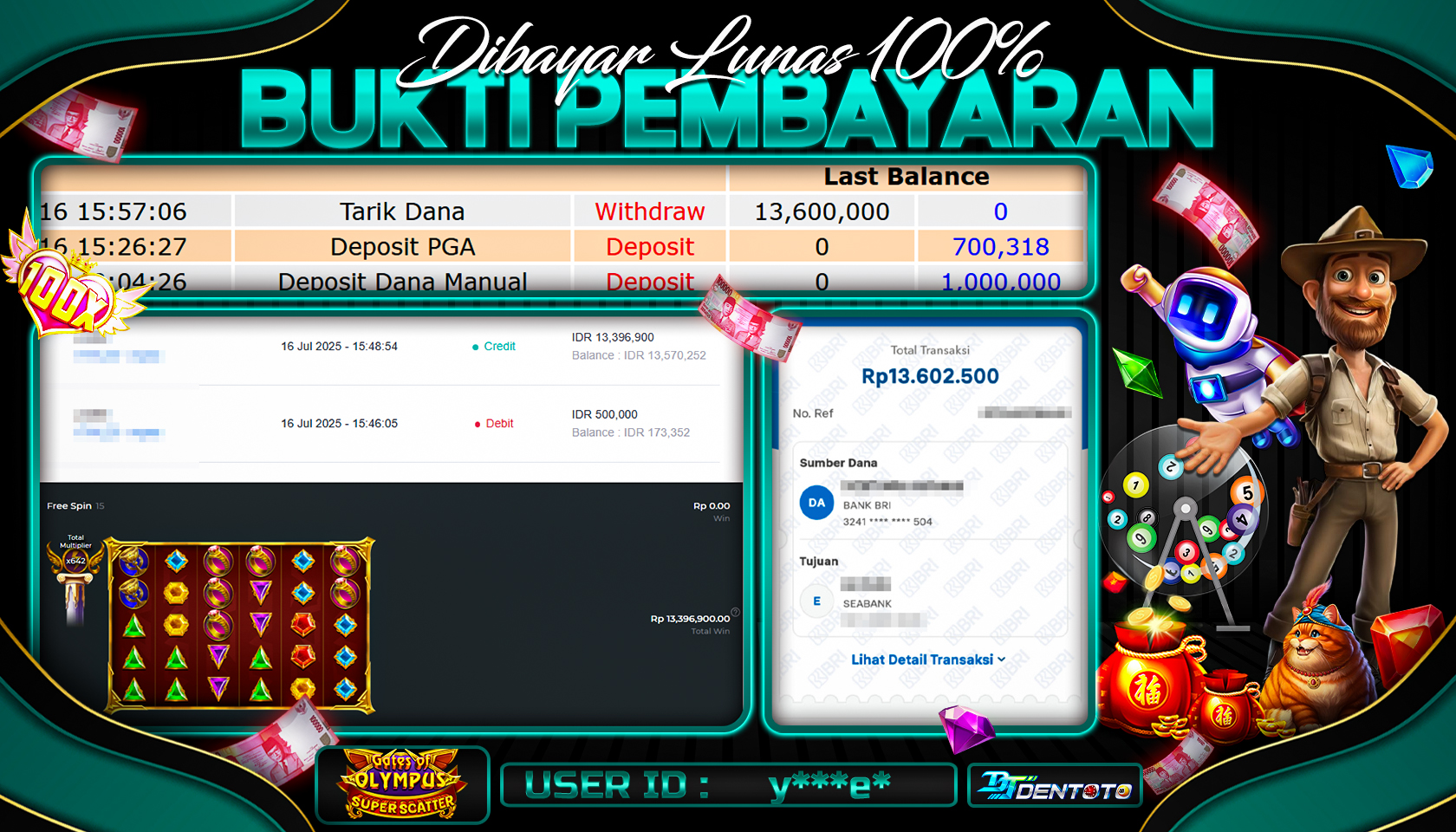 DENTOTO - PRAGMATIC PLAY - GATES OF OLYMPUS SUPER SCATTER - RP 13.600.000 - LUNAS