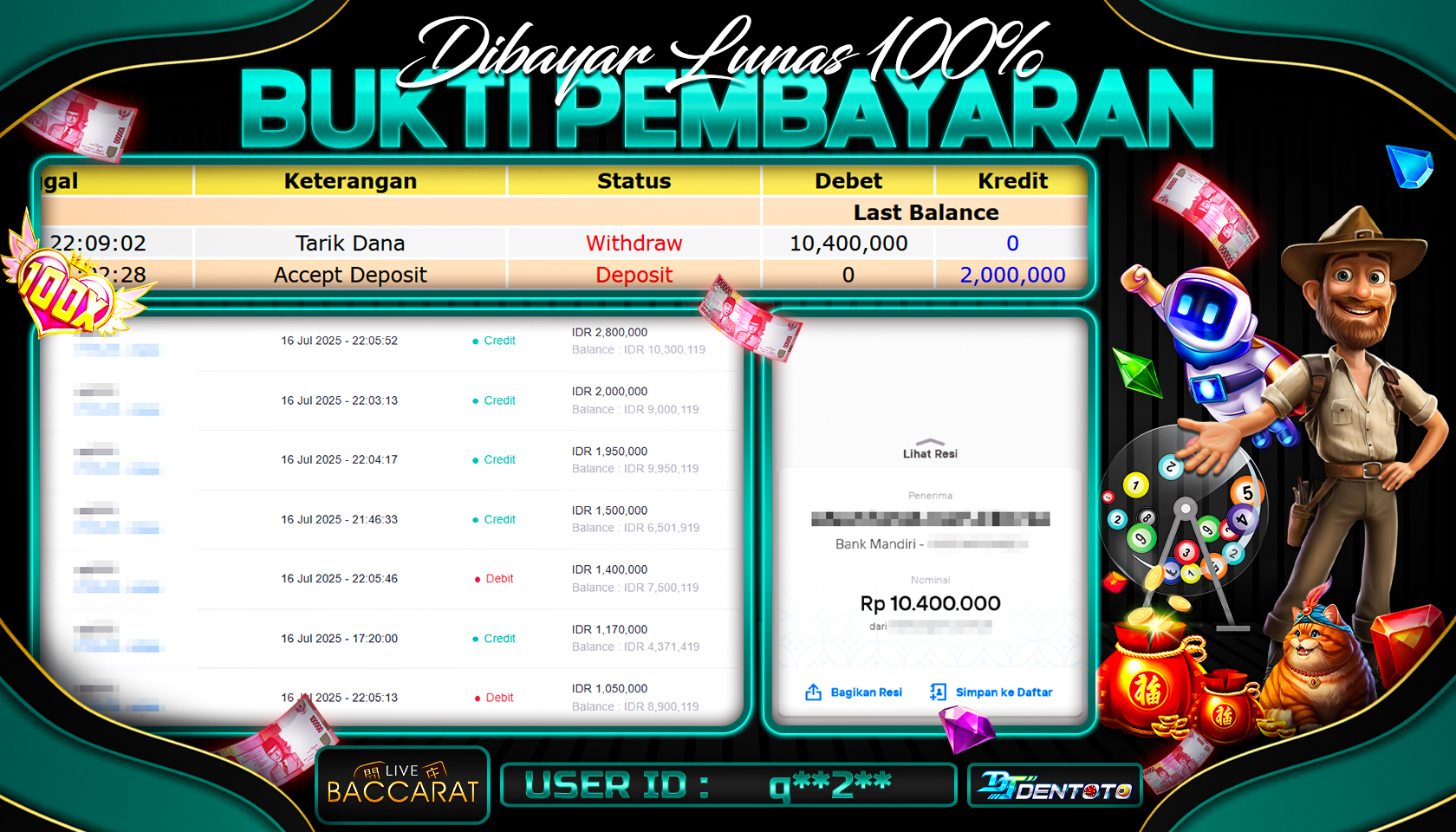 DENTOTO - PP LIVE DEALER - BACARAT  - RP 10.400.000 - LUNAS