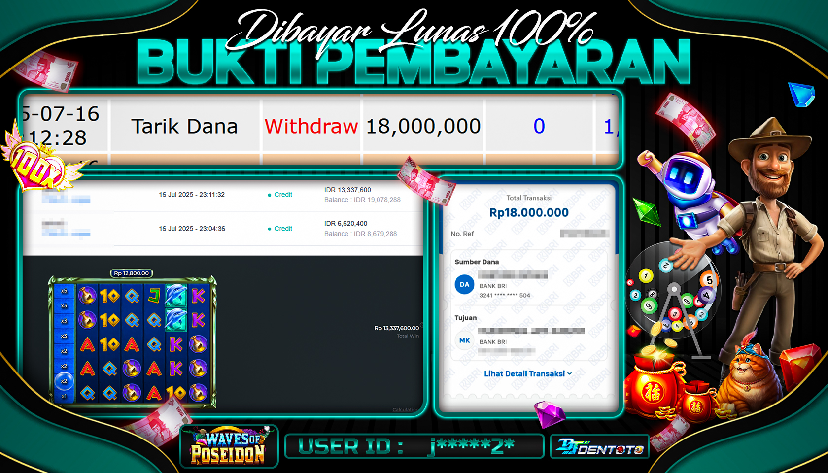 DENTOTO - PRAGMATIC PLAY - WAVE OF POSEIDON - RP 18.000.000 - LUNAS