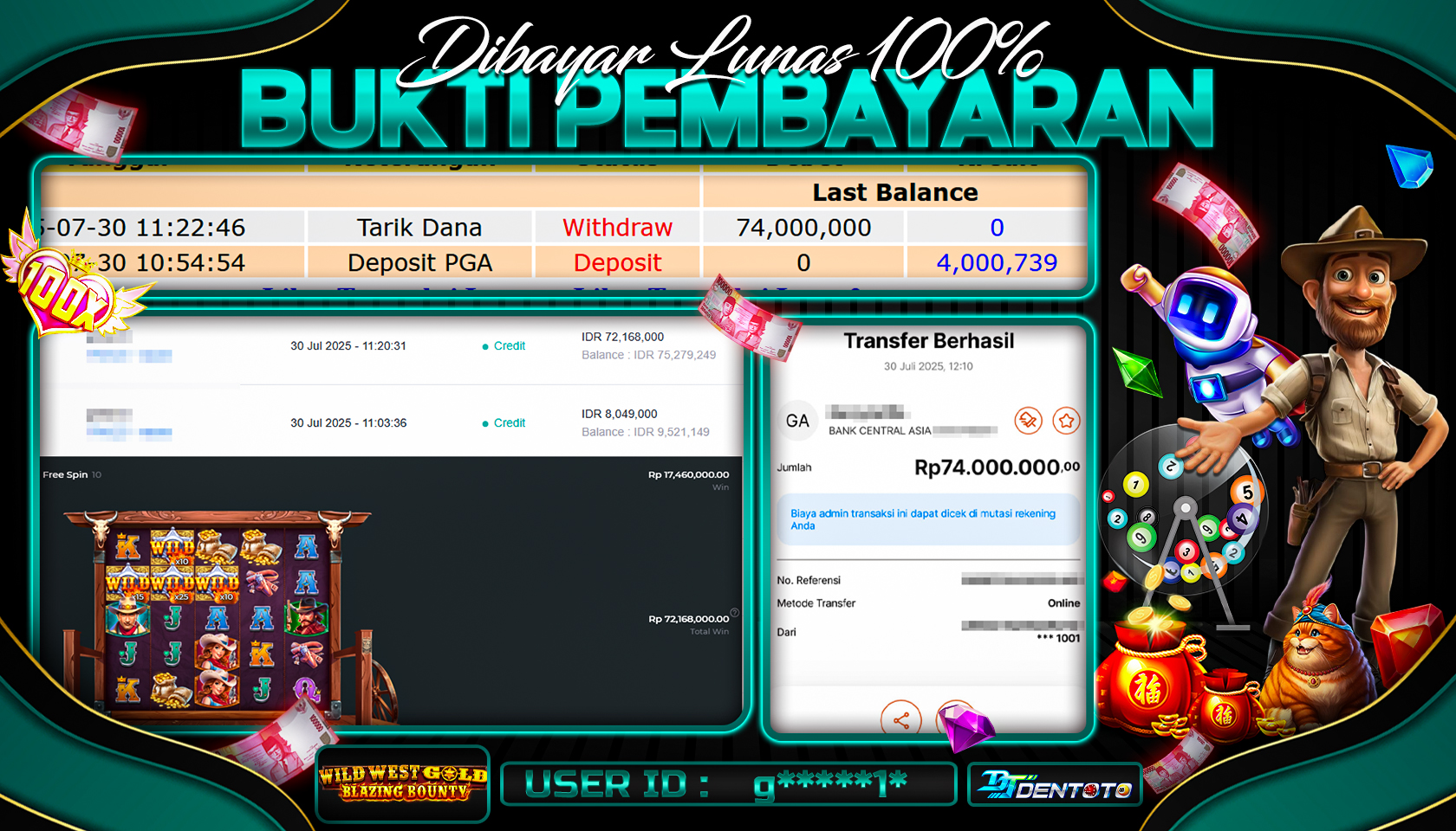 DENTOTO - PRAGMATIC PLAY - WILD WEST GOLD BLAZING BOUNTY  - RP 74.000.000 - LUNAS