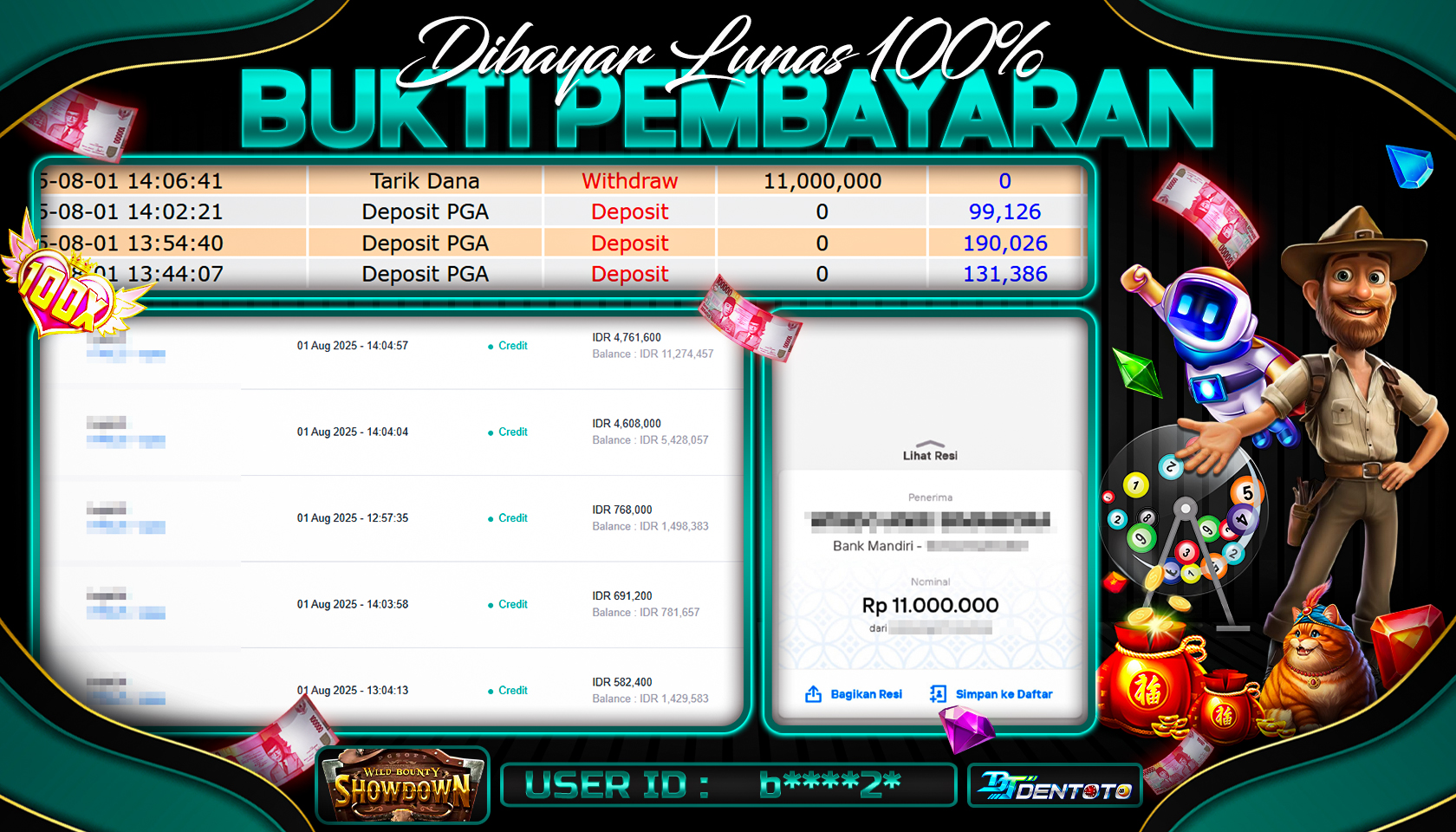 DENTOTO - PG SOFT - WILD BOUNTY SHOWDOWN  - RP 11.000.000 - LUNAS