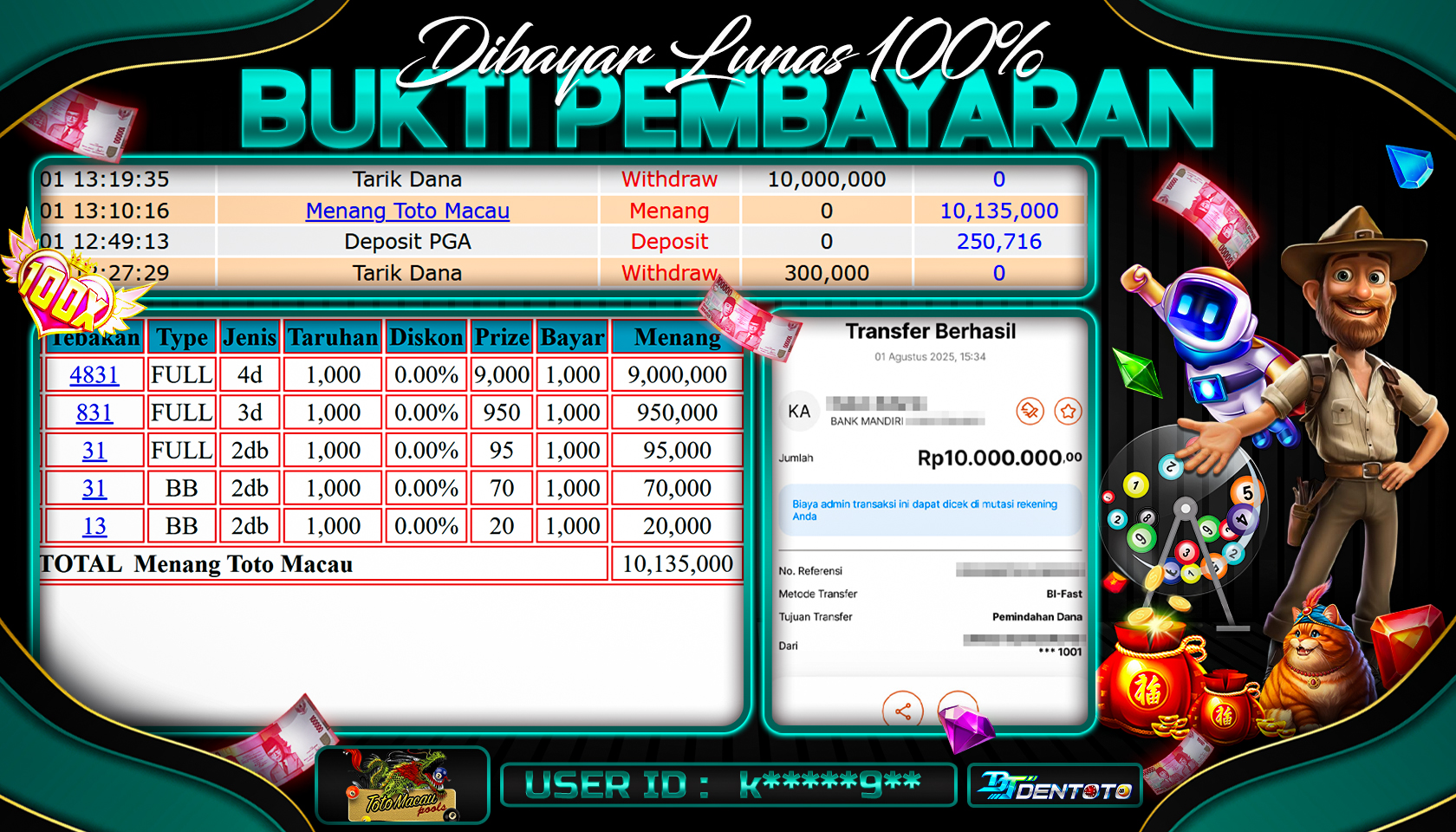 DENTOTO - LIVE GAMES - TOTOMACAU  - RP 10.000.000 - LUNAS