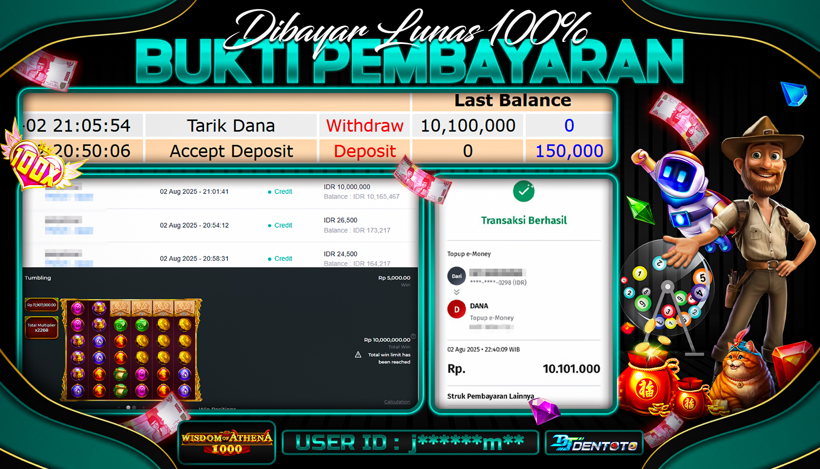 DENTOTO - PRAGMATIC PLAY - WISDOM OF ATHENA 1.000  - RP 10.000.000 - LUNAS