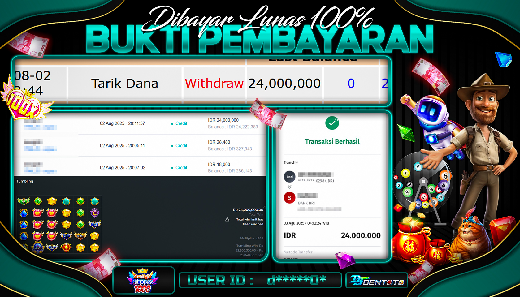 DENTOTO - PRAGMATIC PLAY - STARLIGHT PRINCES 1.000  - RP 24.000.000 - LUNAS