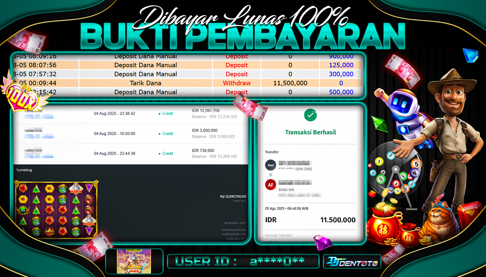 DENTOTO - PRAGMATIC PLAY - 15.000 MANIA  - RP 11.500.000 - LUNAS