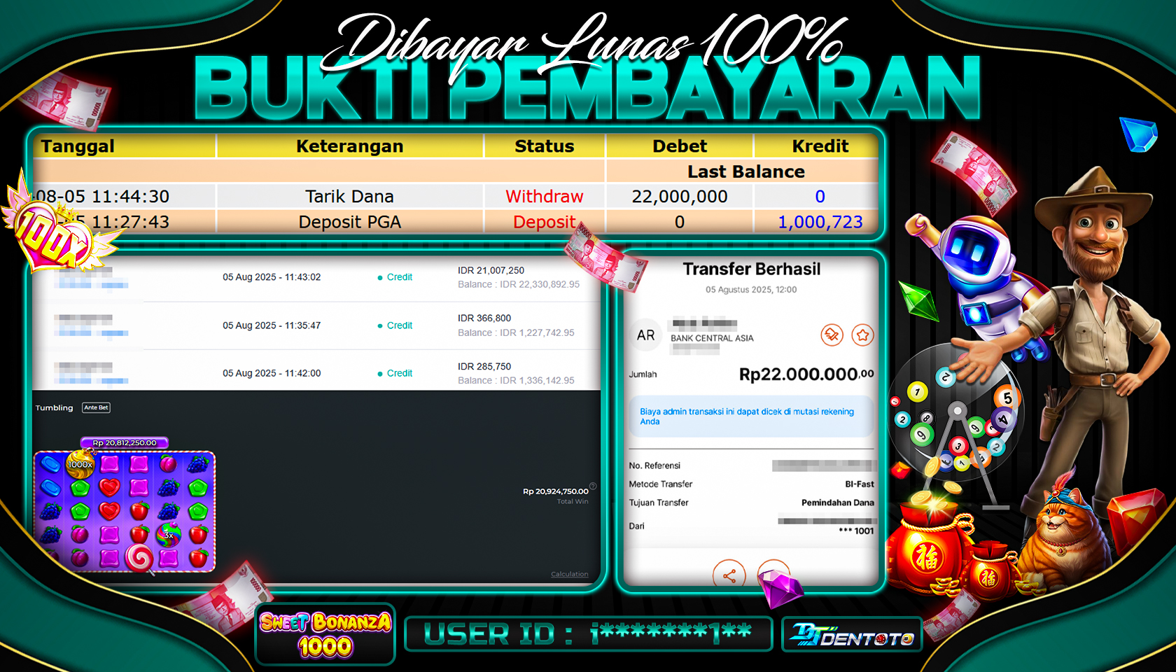 DENTOTO - PRAGMATIC PLAY - SWEET BONANZA 1.000  - RP 22.000.000 - LUNAS