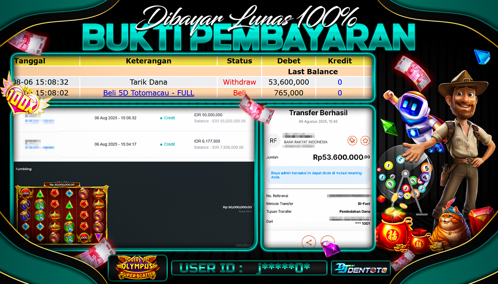 DENTOTO - PRAGMATIC PLAY - GATES OF OLYMPUS SUPER SCATTER  - RP 53.600.000 - LUNAS