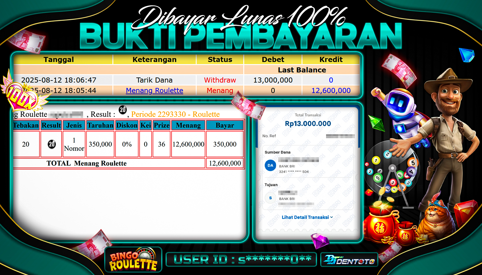 DENTOTO - LIVE GAMES  - BINGO ROULETTE - RP 13.000.000 - LUNAS