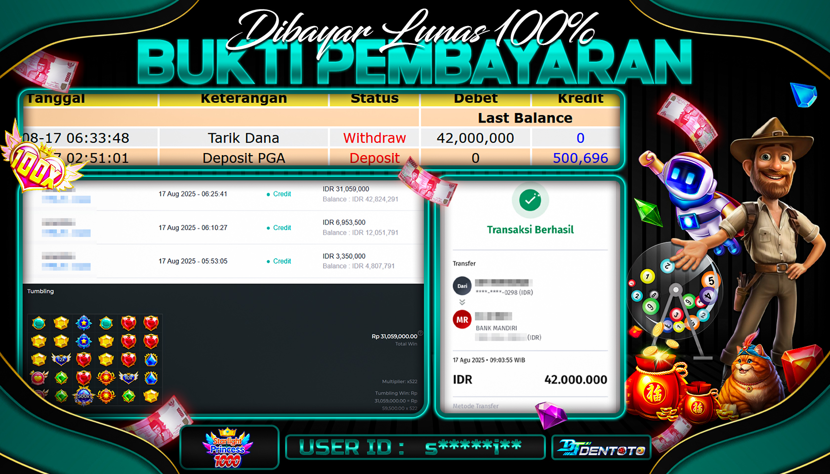 DENTOTO - PRAGMATIC PLAY - STARLIGHT PRINCES 1000 - RP 42.000.000 - LUNAS