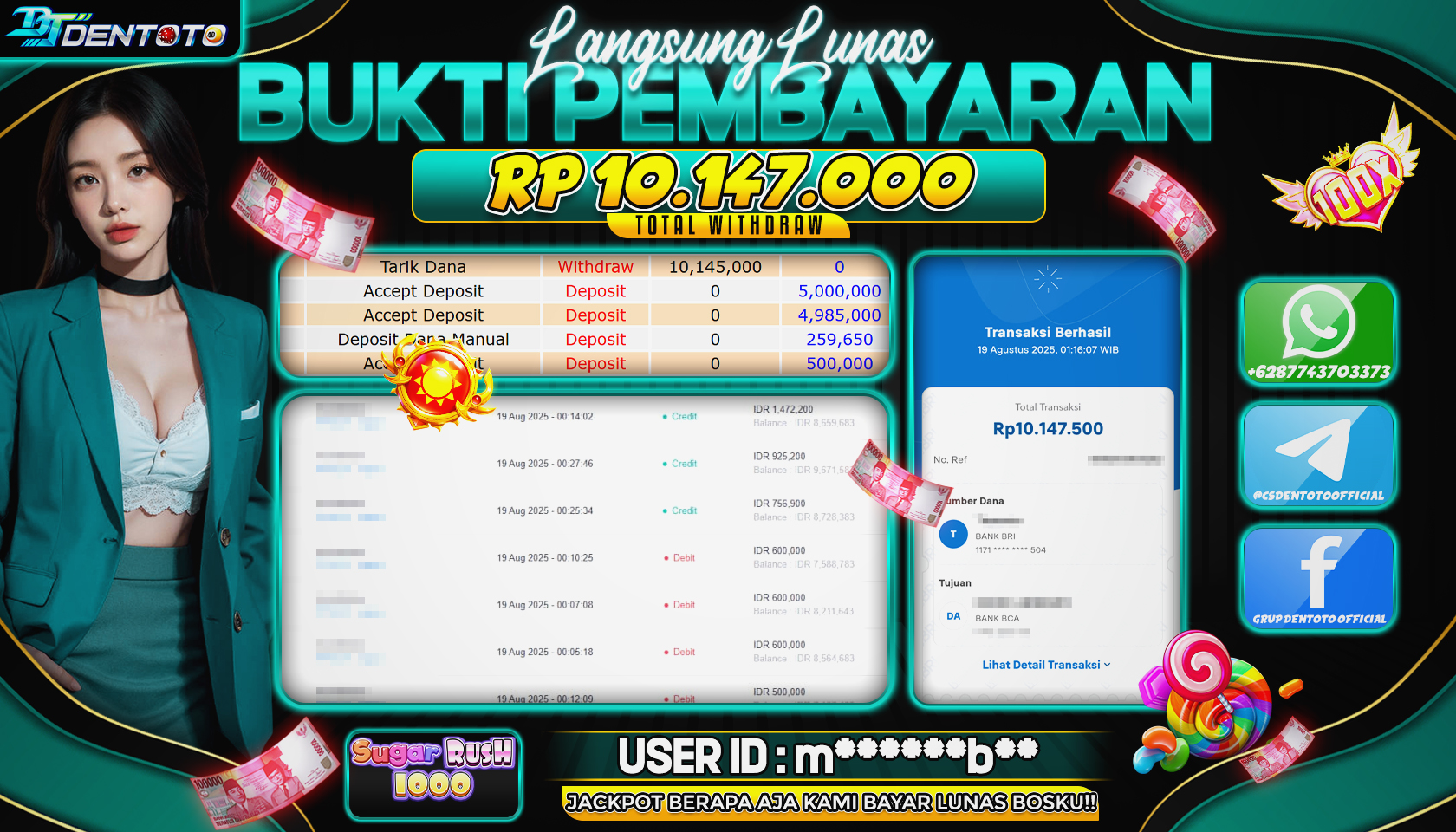 DENTOTO - PRAGMATIC PLAY - SUGAR RUSH 1000 - RP 10.147.000 - LUNAS