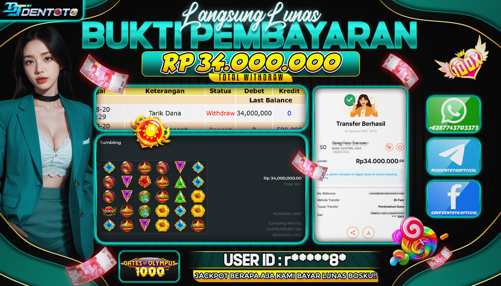 DENTOTO - PRAGMATIC PLAY - GATES OF OLYMPUS 1000 - RP 34.000.000 - LUNAS