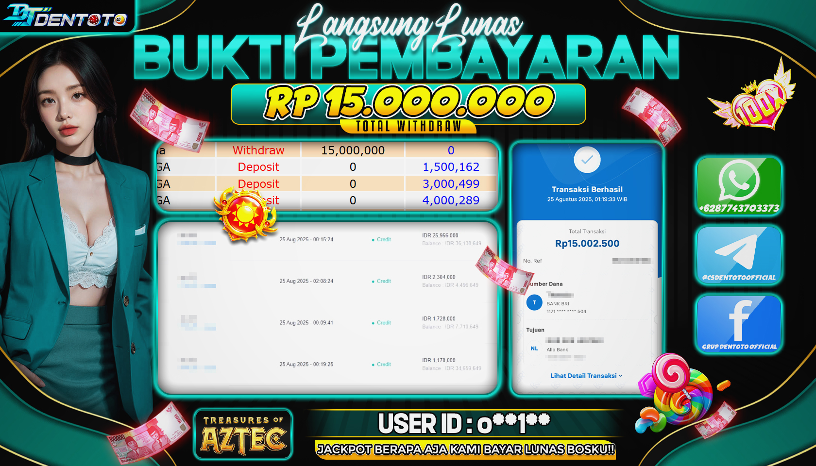 DENTOTO - PG SOFT - TREASURE OF AZTEC - RP 15.000.000 - LUNAS