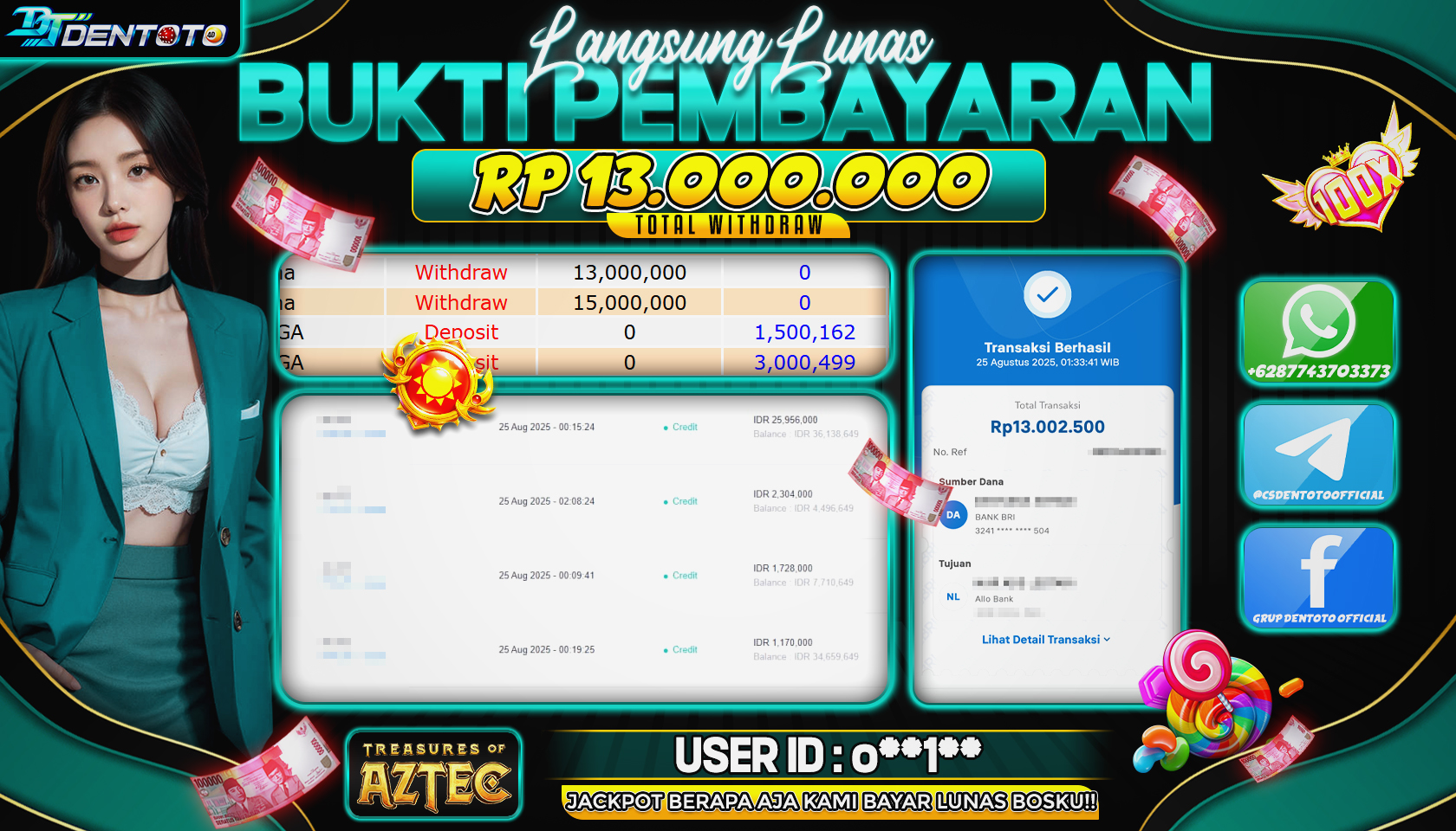 DENTOTO - PG SOFT - TREASURE OF AZTEC - RP 13.000.000 - LUNAS