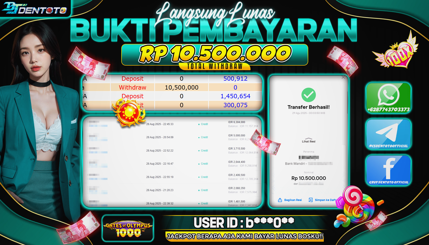 DENTOTO - PRAGMATIC PLAY - GATES OF OLYMPUS 1000 - RP 10.500.000 - LUNAS