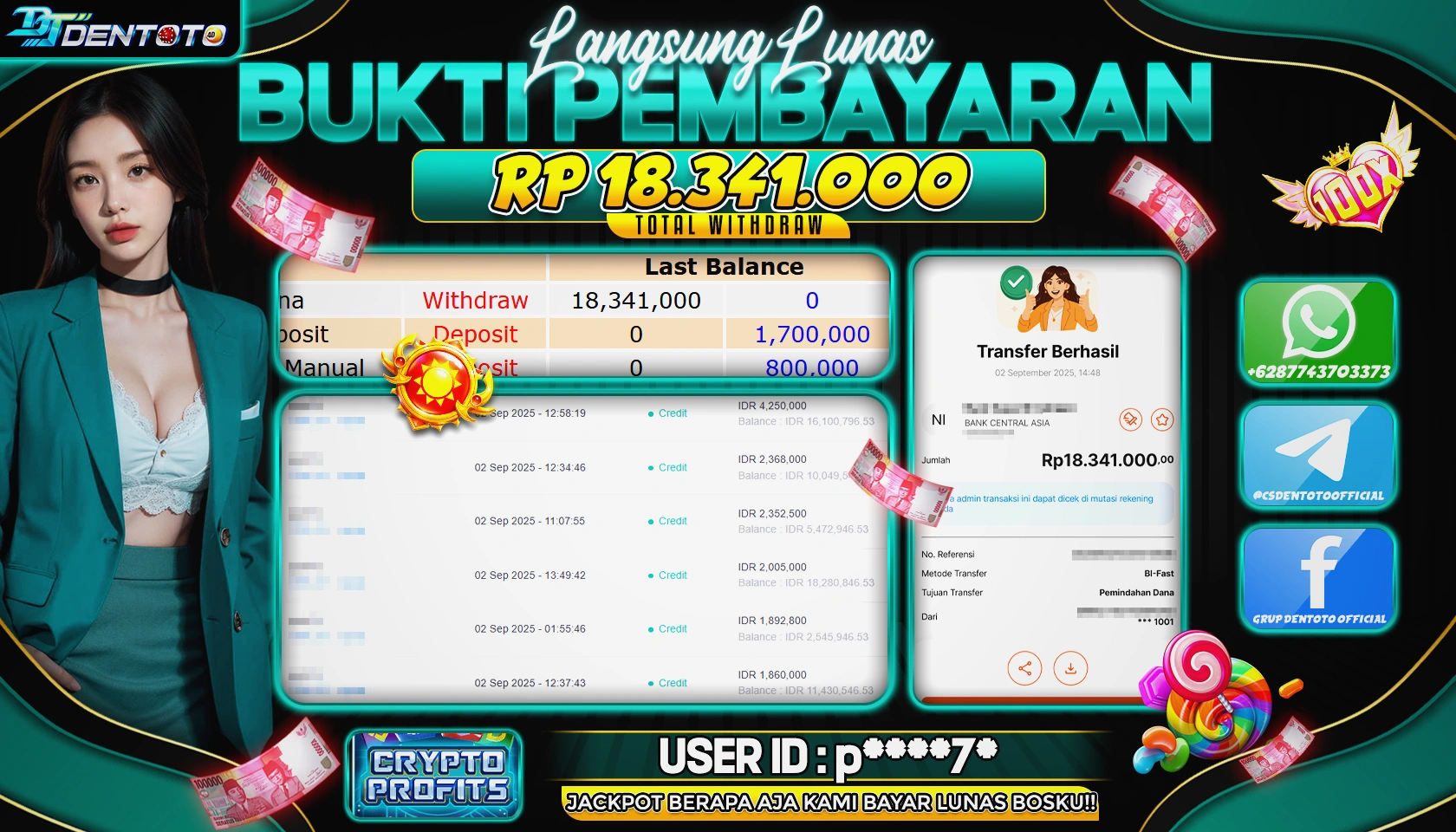 DENTOTO - IDN SLOT - CRYPTO PROFITS - RP 18.341.000 - LUNAS