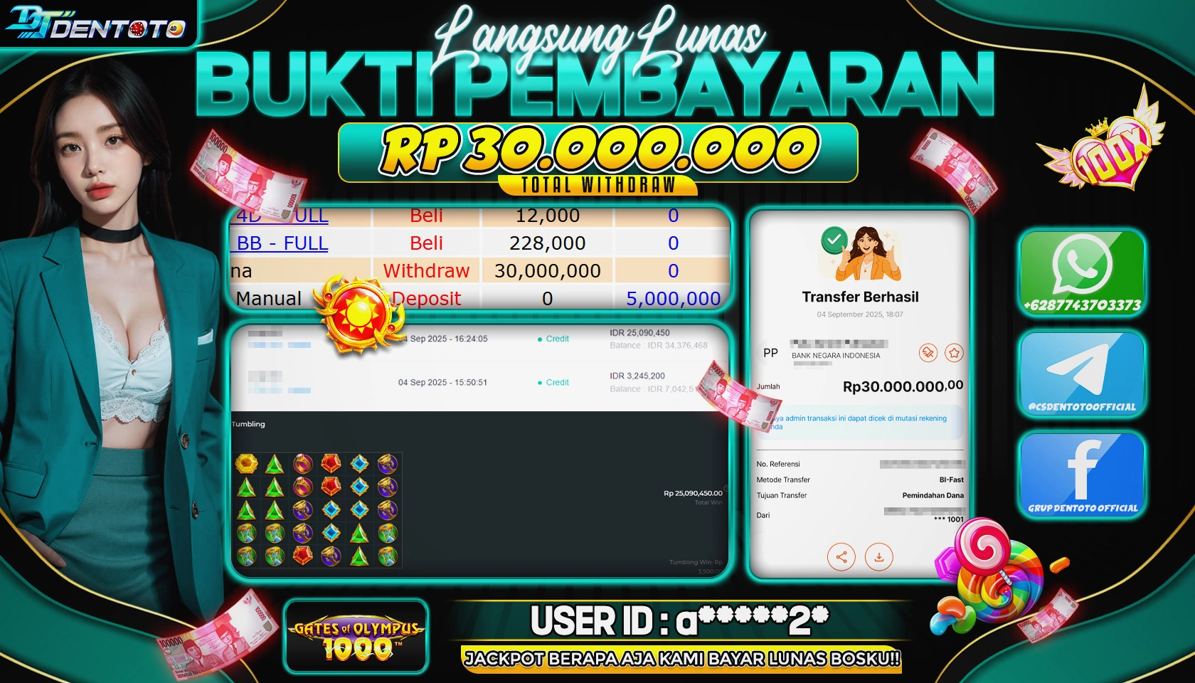 DENTOTO - PRAGMATIC PLAY - GATES OF OLYMPUS 1000 - RP 30.000.000 - LUNAS