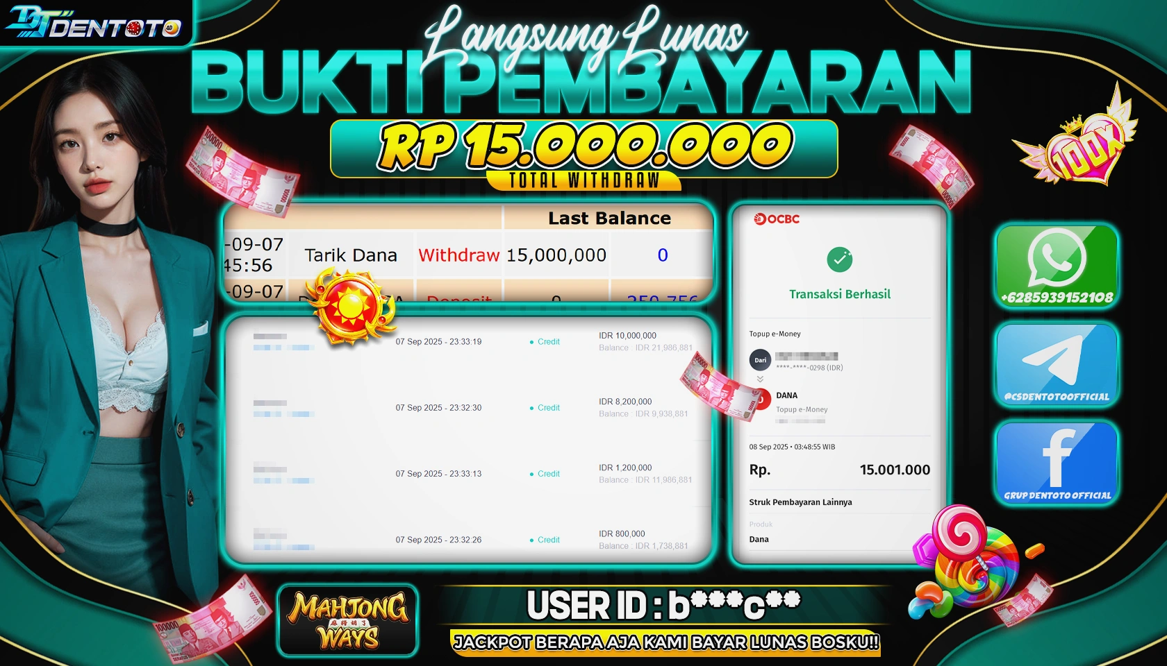 DENTOTO - PG SOFT - MAHJONG WAYS - RP 15.000.000 - LUNAS