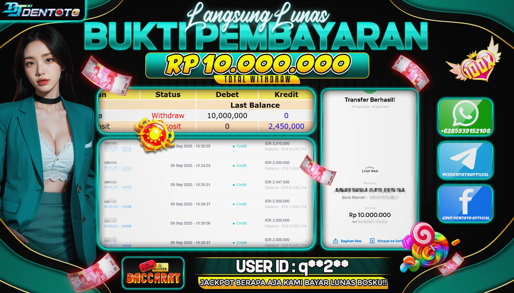 DENTOTO - LIVE GAMES - BACARAT - RP 10.000.000 - LUNAS