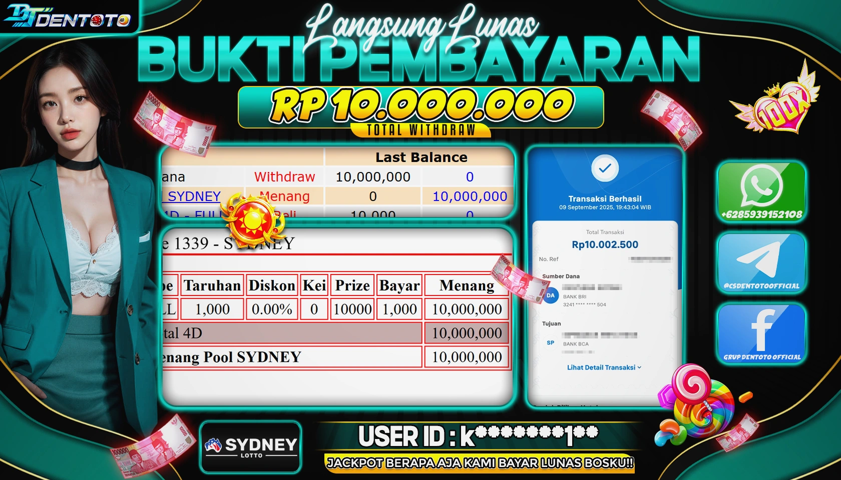 DENTOTO - PASARAN SYDNEY - SYDNEY LOTTO - RP 10.000.000 - LUNAS