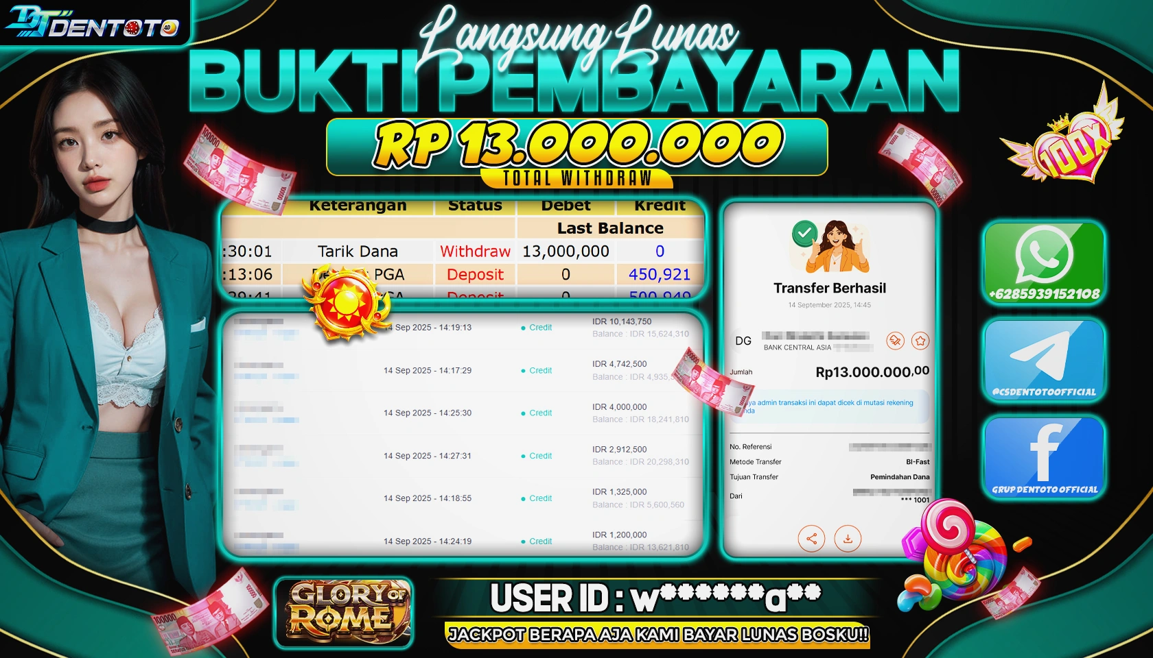 DENTOTO - IDN SLOT - GLORY OF ROME - RP 13.000.000 - LUNAS