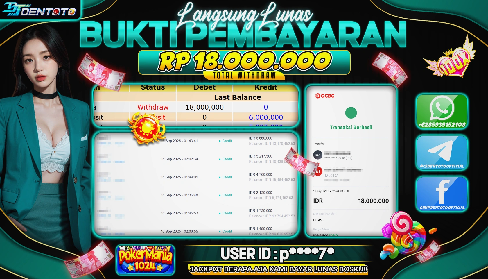 DENTOTO - IDN SLOT - POKER MANIA 1024 - RP 18.000.000 - LUNAS
